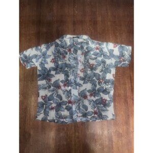 Chaps Ralph Lauren Men's  White/Blue Floral Hawaiian Shirt Size L Y2K